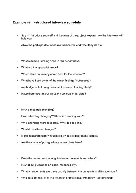 semi structured interview questions template