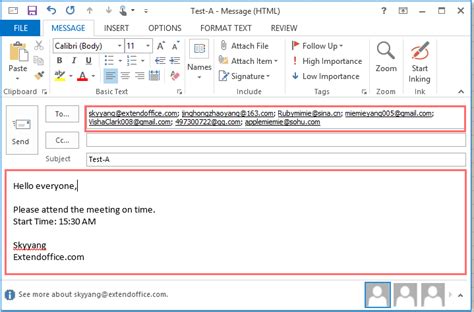send email to excel list outlook