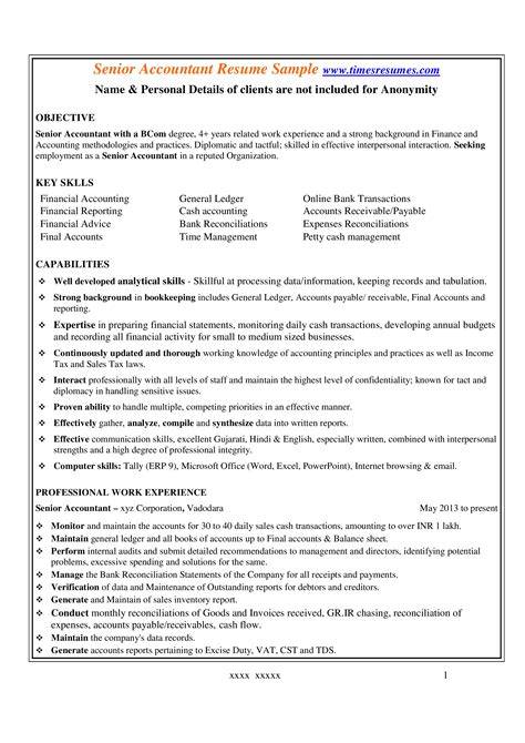 Senior accountant resume sample February 2021