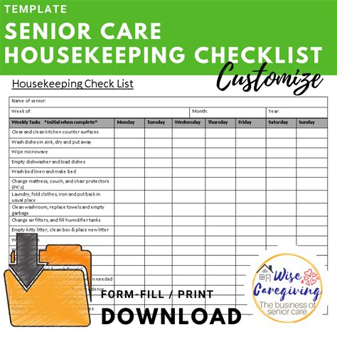 Senior Caregiver Daily Checklist Template