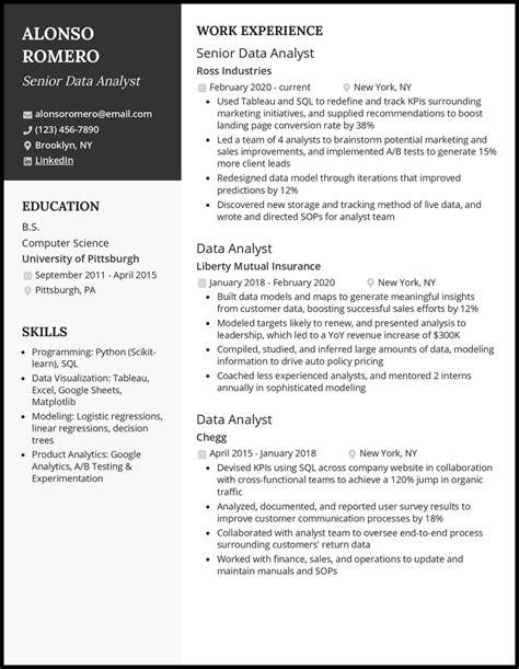senior data analyst cv example