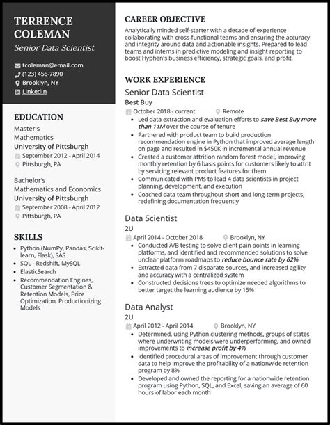 senior data scientist cv examples