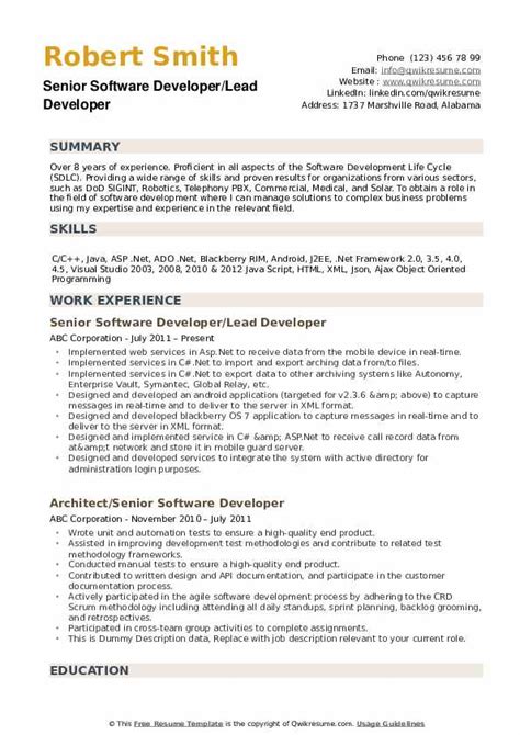 senior software developer resume sample