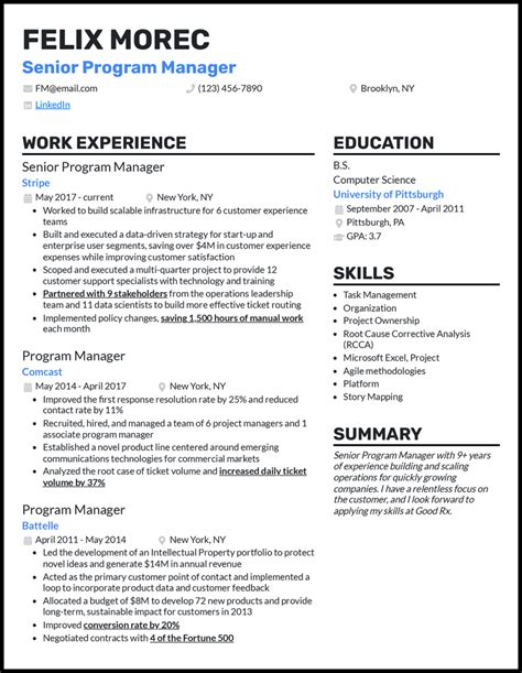 senior technical program manager resume examples