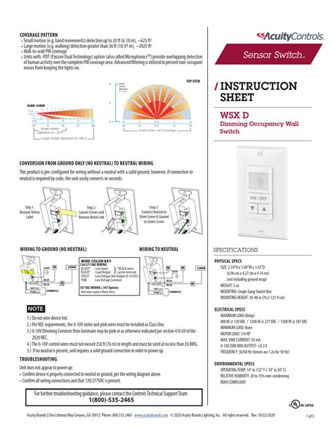 Sensor Switch Instructions