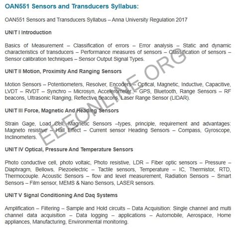 Sensors And Transducers Syllabus 2017 Regulation