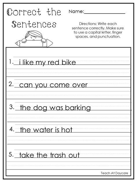 Sentence Tracing Worksheets Free