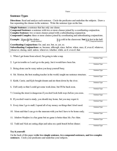 sentence analysis examples with answers pdf