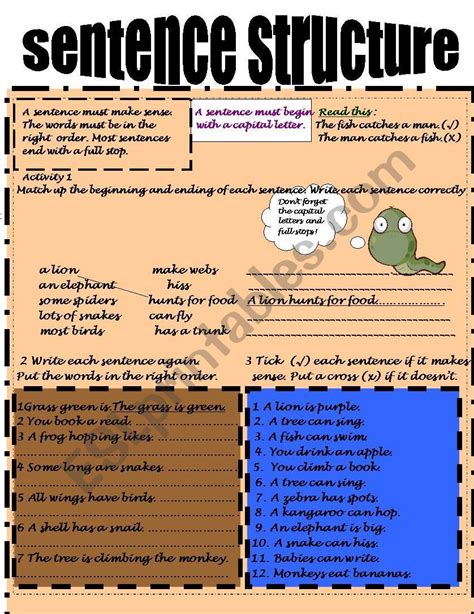 sentence structure exercises for beginners
