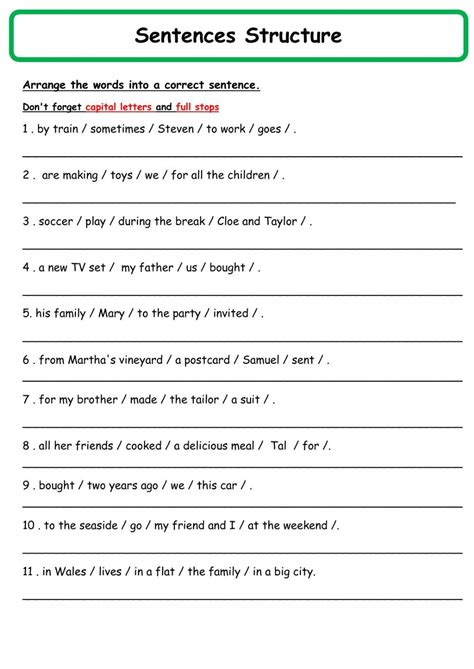 sentence structure exercises with answers pdf