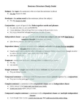 sentence structure study guide
