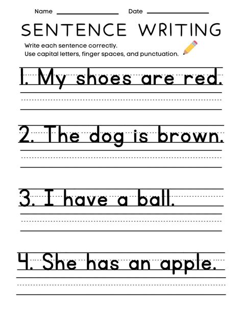sentences to write for practice printable template