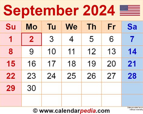 Sep 2024 Calendar With Holidays