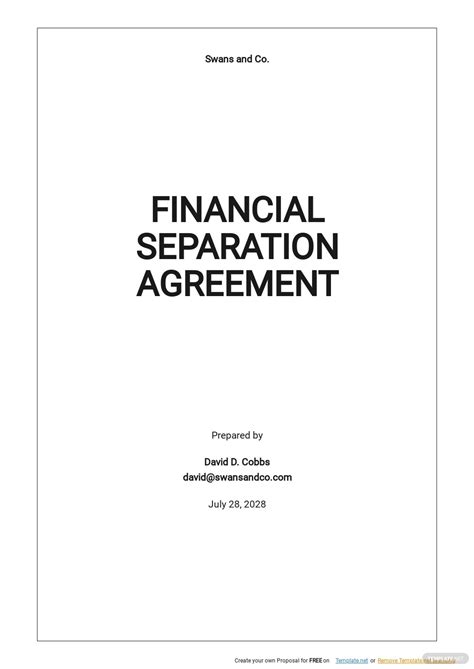 De Facto defacto Separation Financial Agreement Template