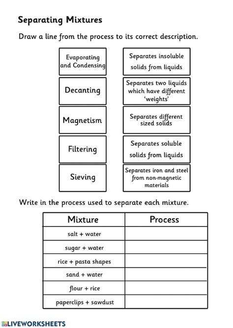 separation of mixtures class 6 worksheet