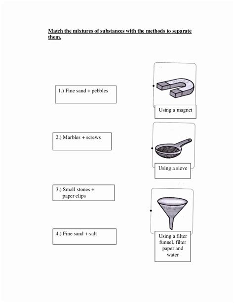 separation of mixtures worksheet grade 6