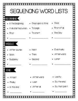 sequence words list for elementary students