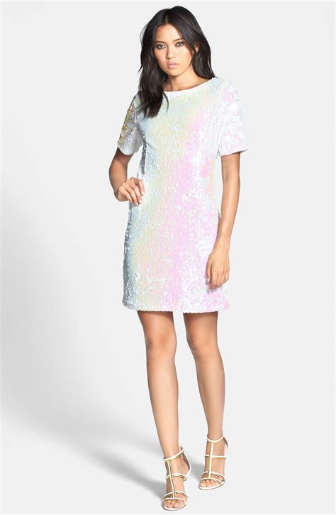 sequin sheer shift party dress