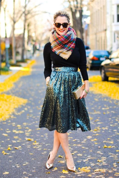 Sequin mini skirt leather hack black tights and high heels Sequin