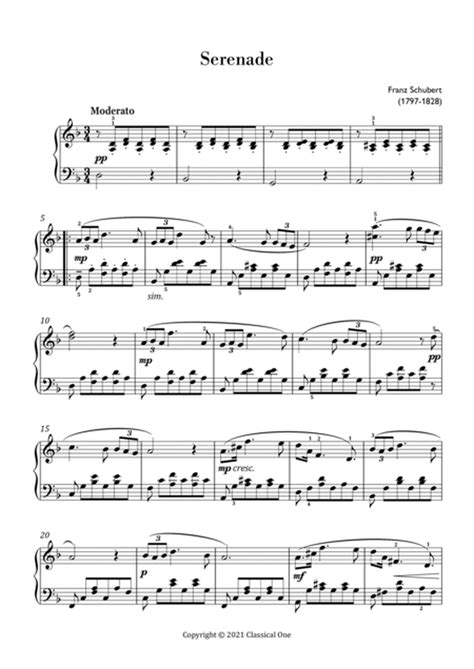 Serenade By Franz Shubert Sheet Music Simplified Free Printable