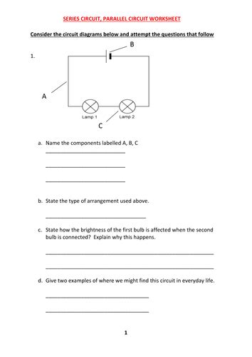 series and parallel circuits worksheet tes