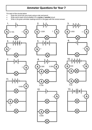 series circuit worksheet ks3