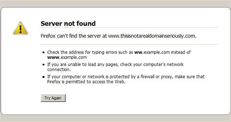 Server not found error message