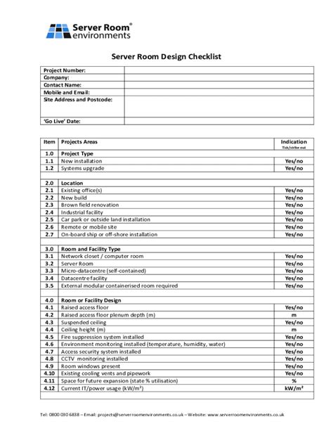 Server Room Log Book Template