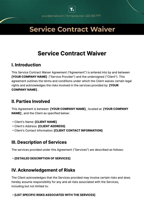 Service Contract Waiver Template