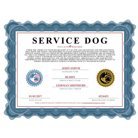 service dog certificate of training