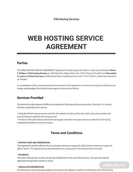 service level agreement web hosting