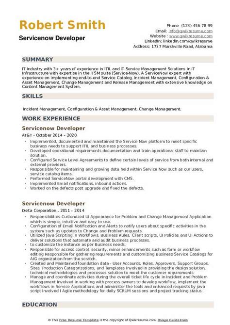 Servicenow Administrator Resume Example Company Name