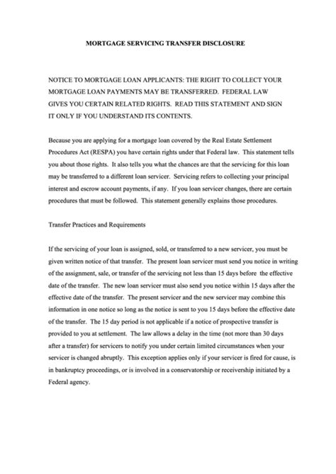 Servicing Transfer Requirements