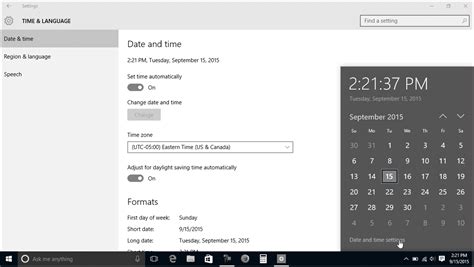 set date and time in windows 10