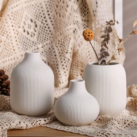 Set Of 3 White Ceramic Vases