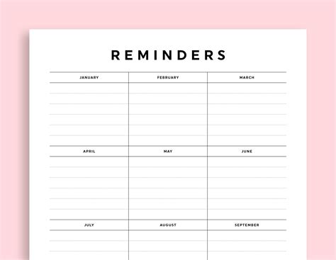 Set Reminders Printable Calendars