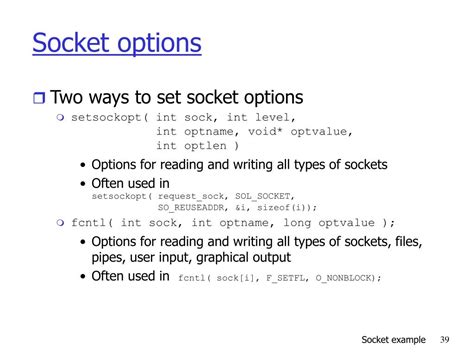 Set Socket Options Function