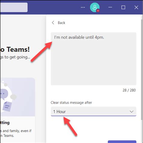 set status message in teams power automate