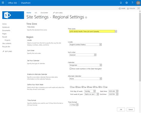 set timezone for sharepoint list