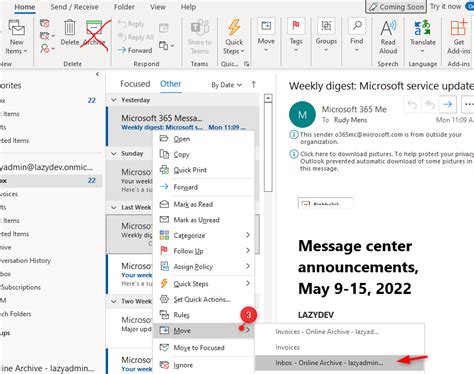 set up email archive office 365