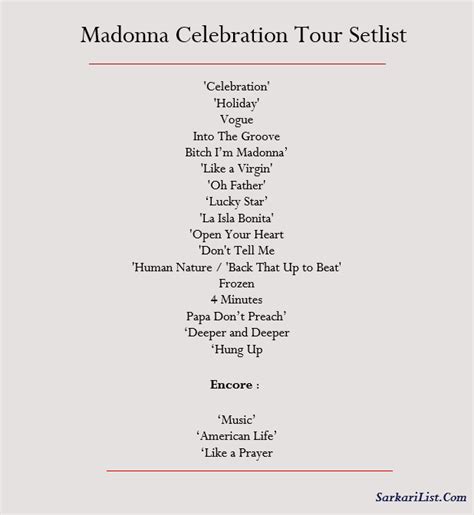 setlist madonna celebration tour