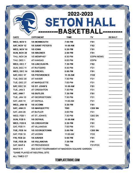 seton hall 2022 basketball schedule
