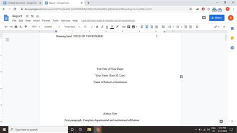 setting up apa format in google docs