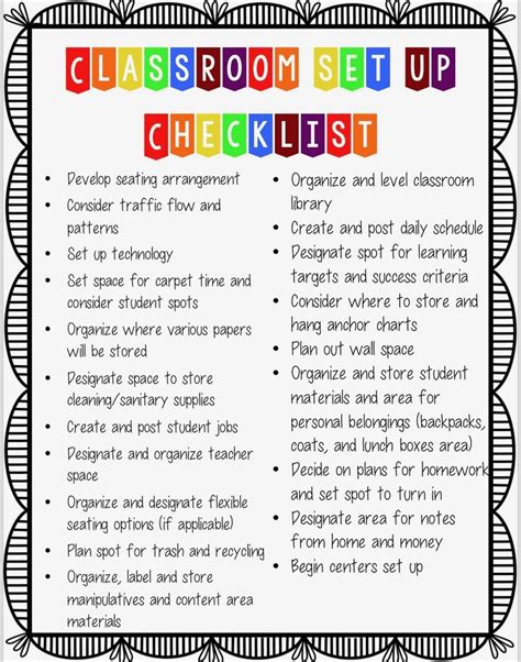 setting up your classroom checklist