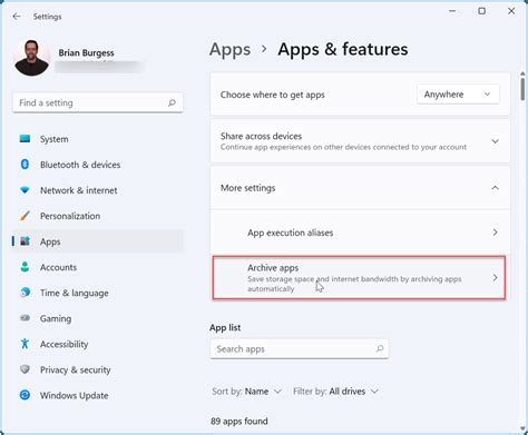 settings apps apps and feature archive apps