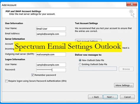 settings for spectrum email