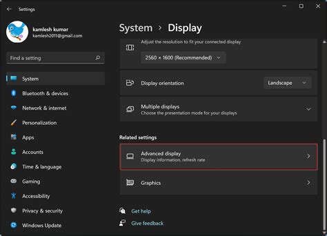 settings system display advanced display