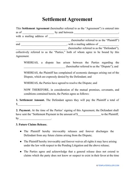 settlement agreement payment terms