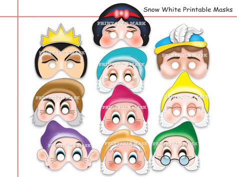 Snow White Masks Seven dwarves dwarf printable masks Etsy