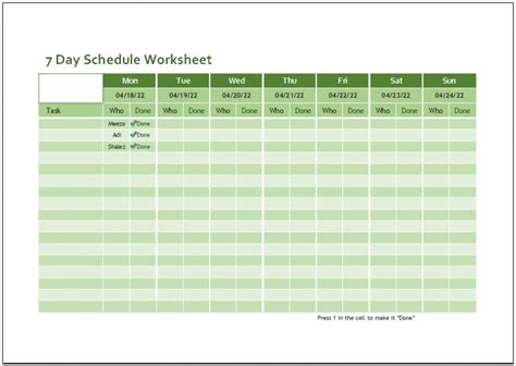 seven day work schedule